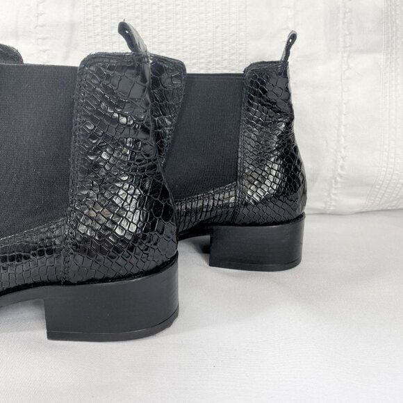 NWOT ATELIERS BLACK BRONX CROCO SNAKESKIN LEATHER CHELSEA BOOTIES - 7 - Picture 8 of 10